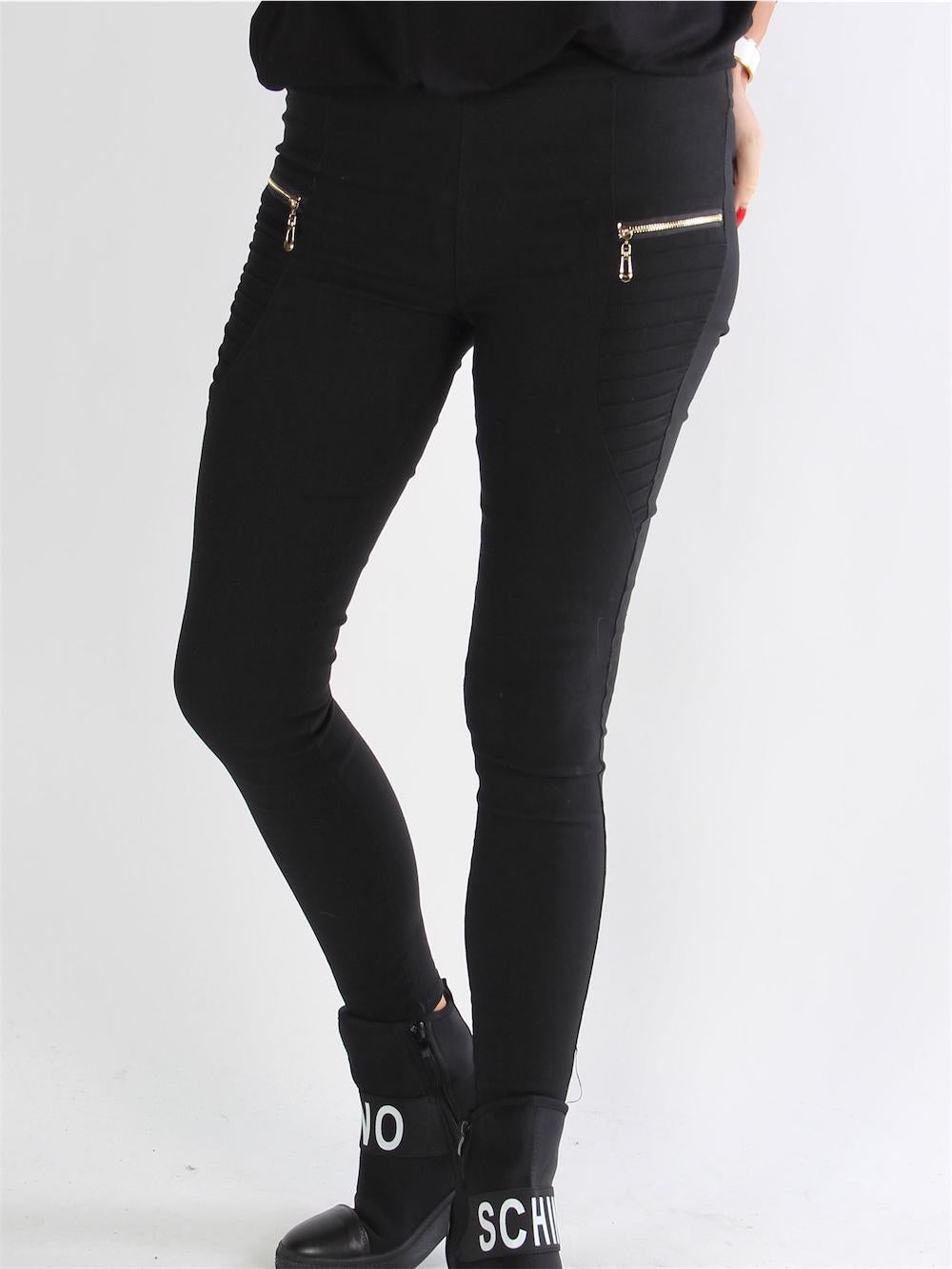 Agathe - Denim look leggings med guld dragkedja